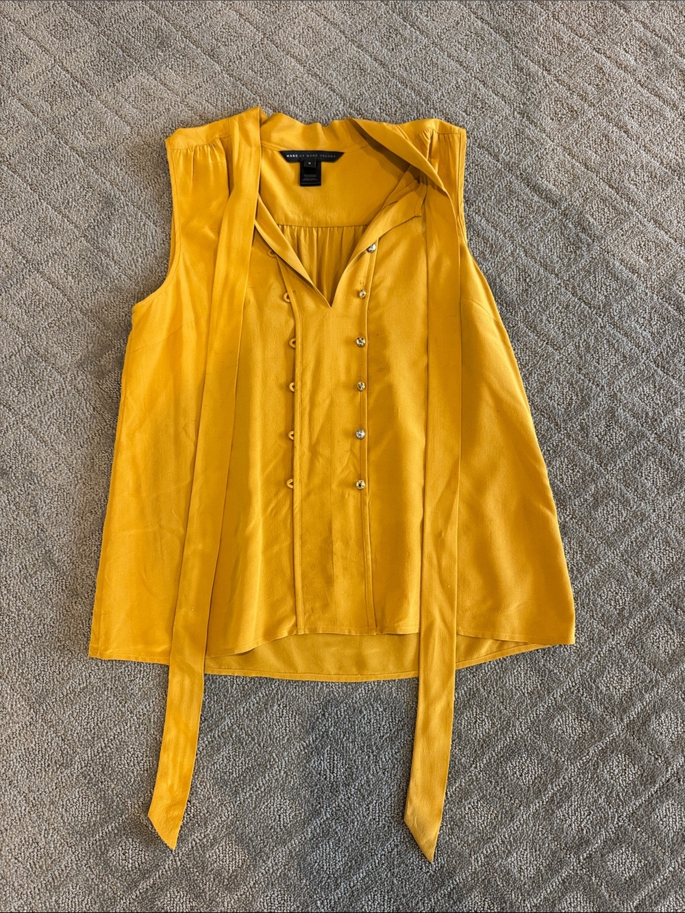 Marc by Marc Jacobs Mustard Yellow Sleeveless Tie-Neck Blouse